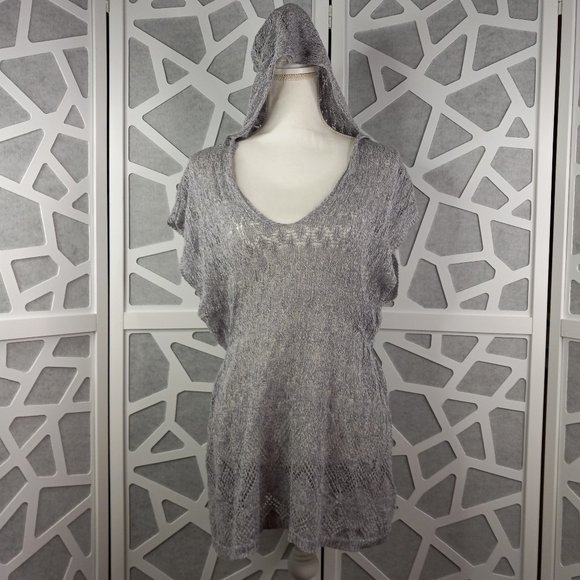 Anthropologie Moth S Pointelle Hooded Sweater Tunic Linen Blend Pullover - Picture 1 of 16